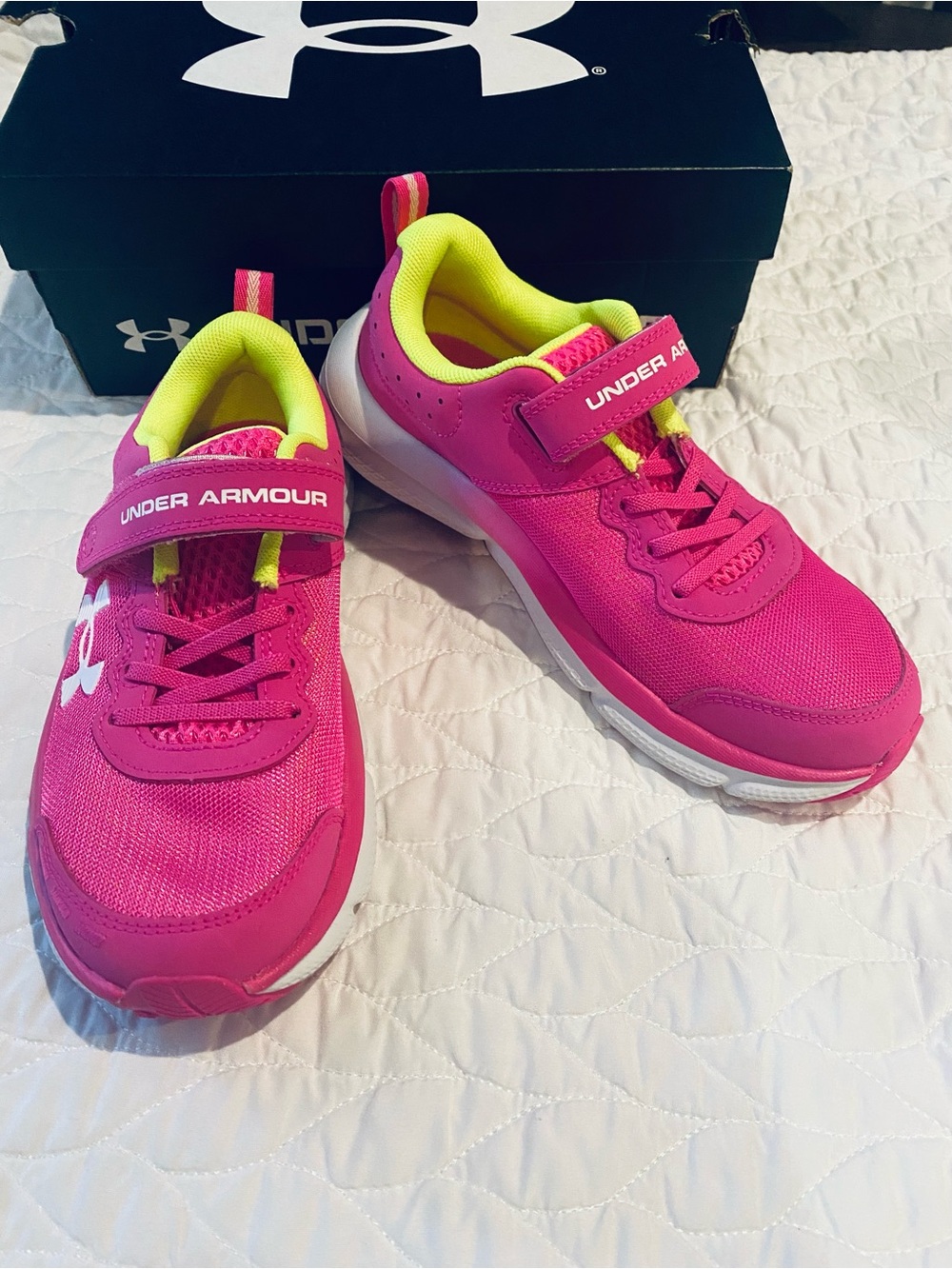 Under Armour Kids Bright Pink Sneakers with Neon Yellow Lining